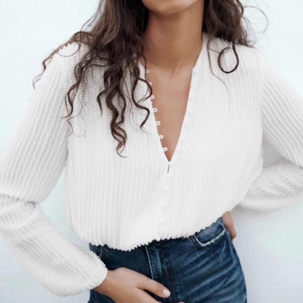 ZARA Pearl Studded Top NWOT S